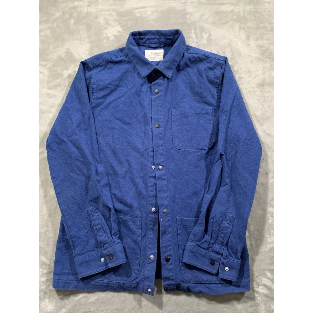 Folk Twill Assembly Barn Chore Jacket Size 4/L Blue Oversized Snaps NWOT